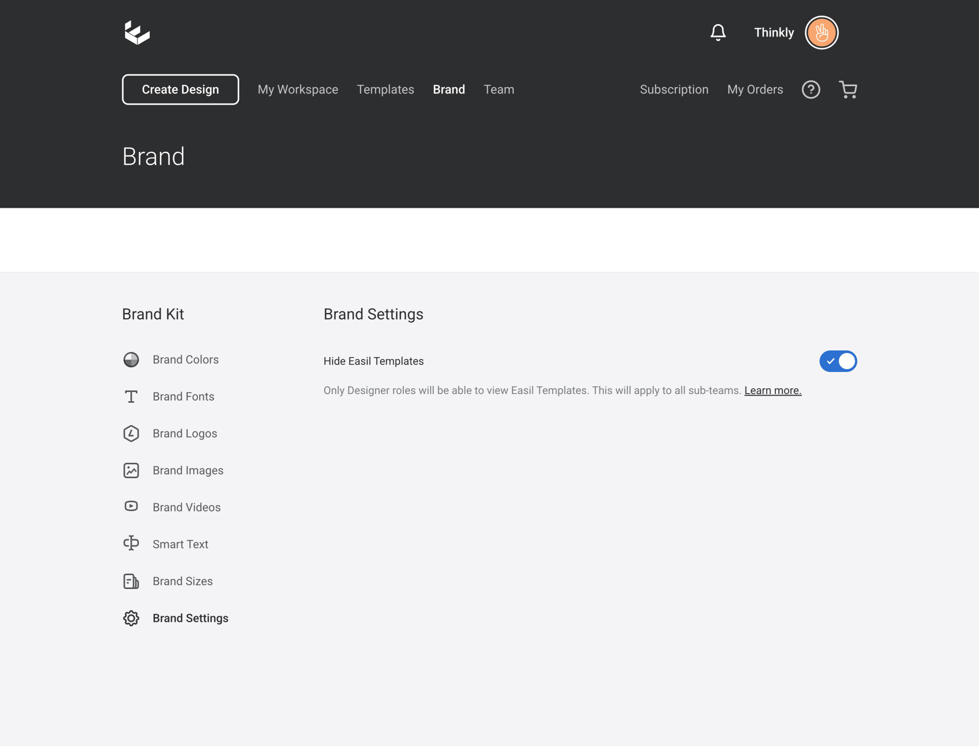 The Brand Settings area in Brand Kit.