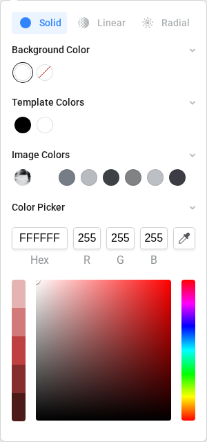 Hex, RGB, spectrum, hue, and Eye Dropper controls in the Color Picker