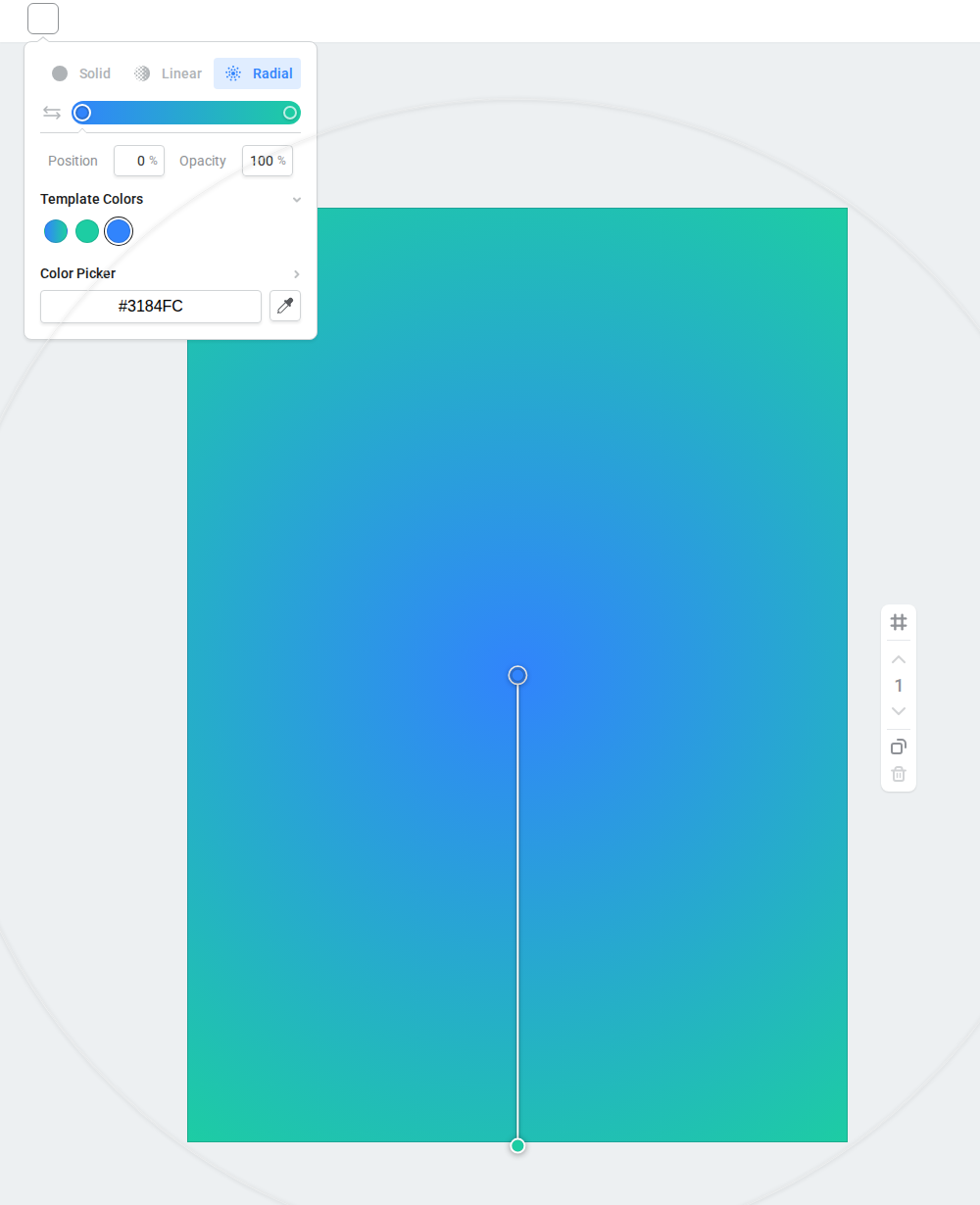 Radial gradient controls and on-canvas handles