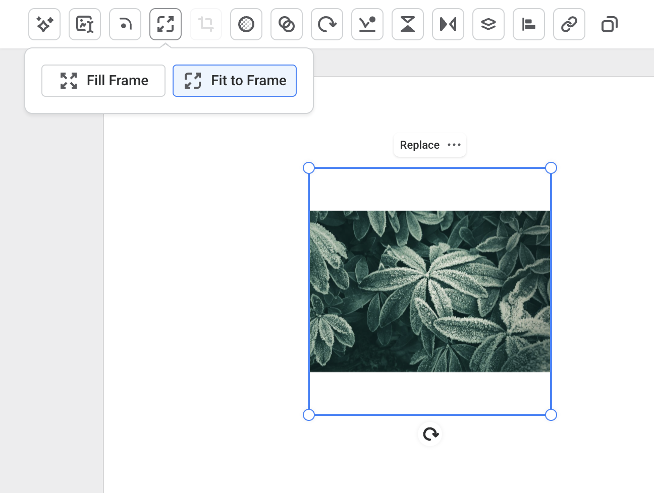 The Fill Frame and Fit to Frame popout in the Easil editor