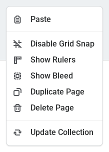 The page right-click menu in the Easil editor.
