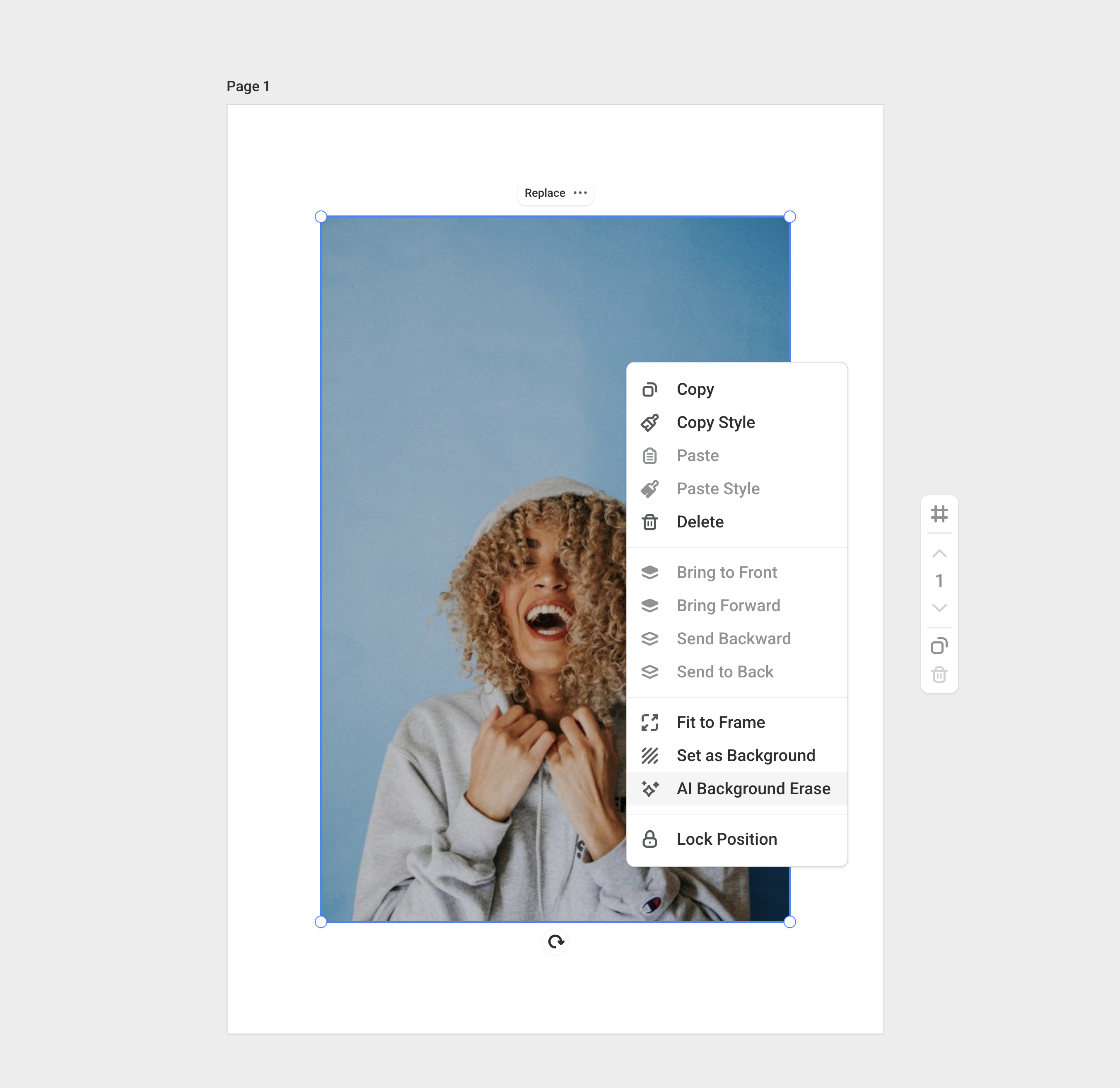 The image right-click menu with AI Background Erase selected
