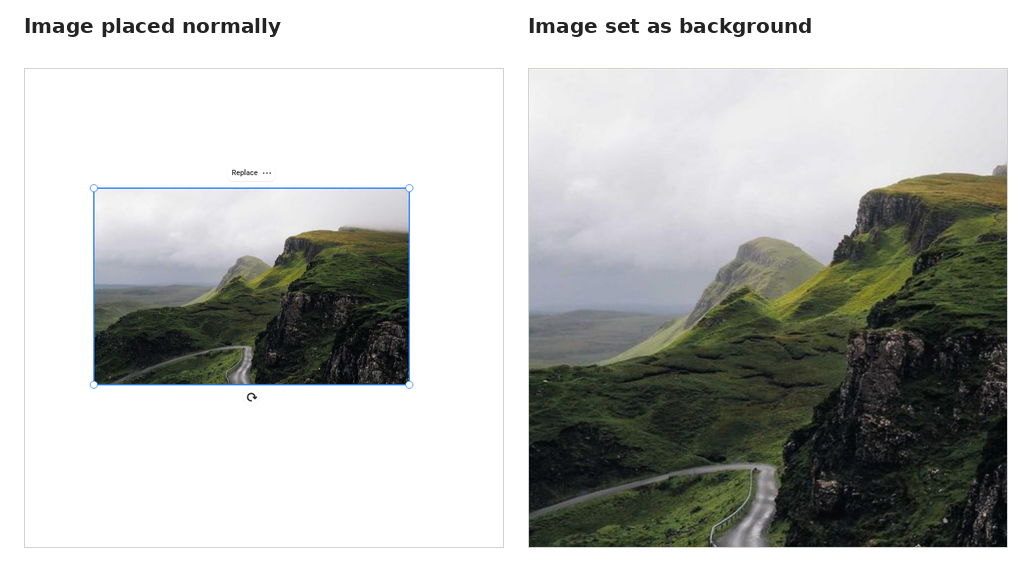 A design before and after setting an image as the background