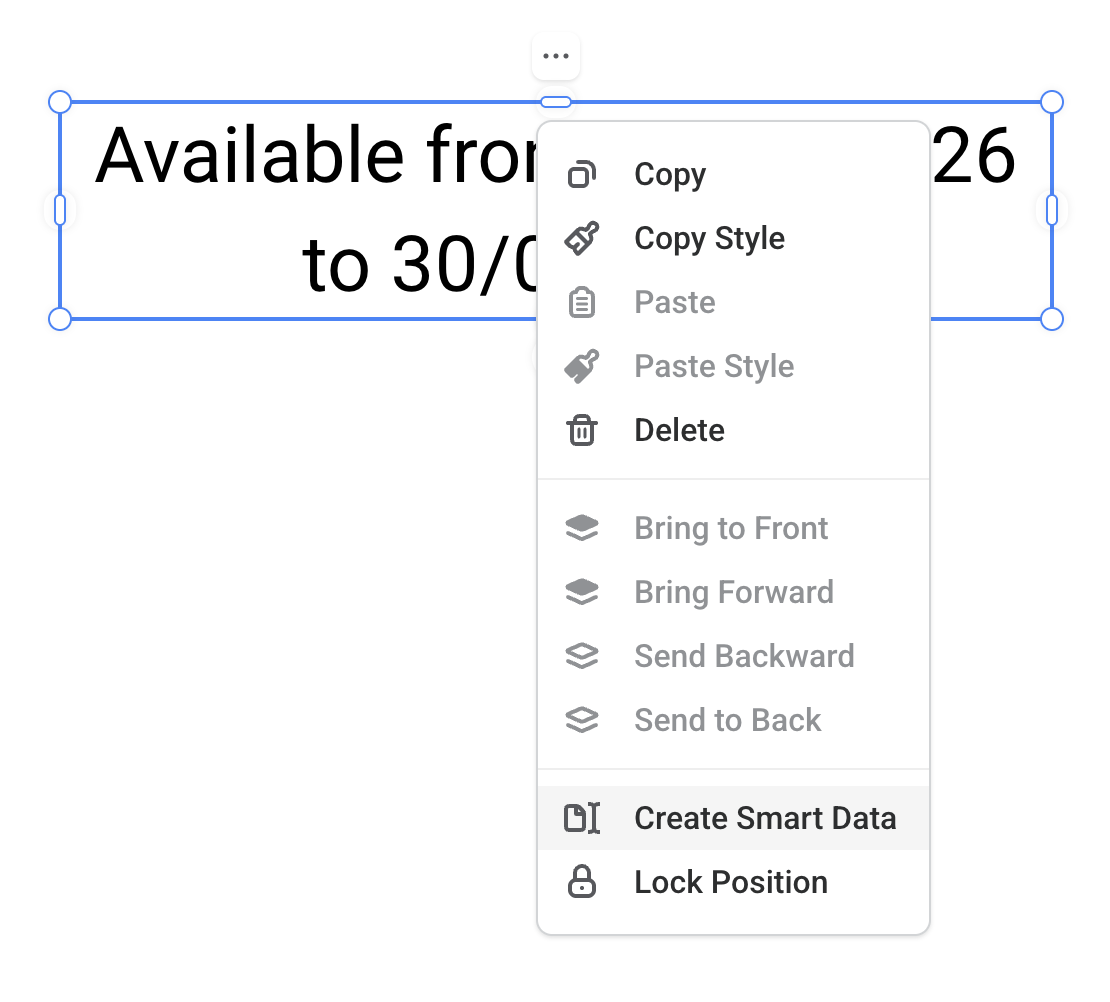 Create Smart Data option in the text box right-click menu