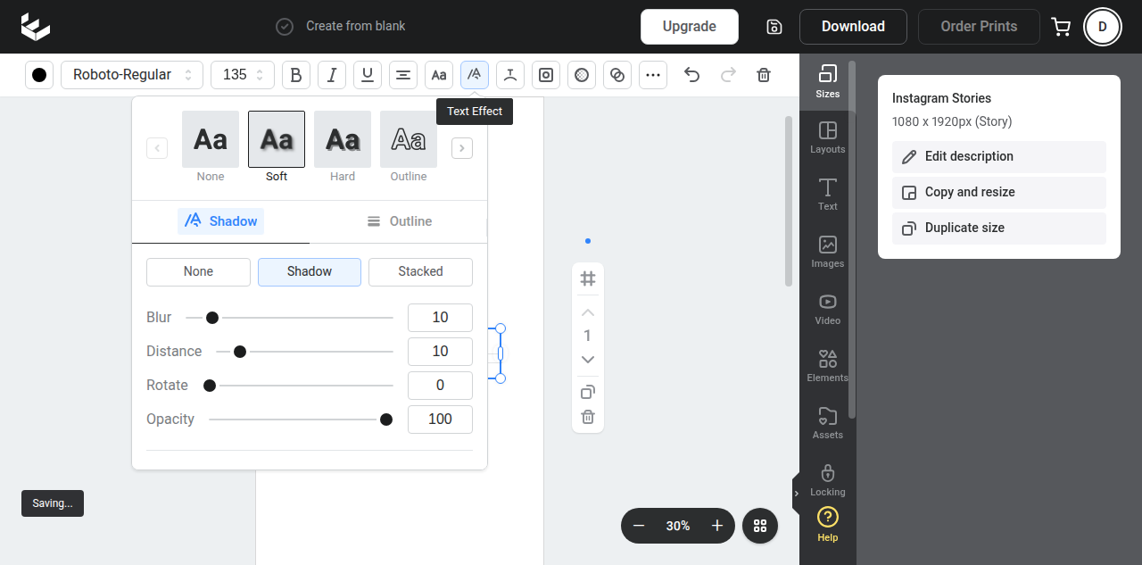 Text shadow opacity control in Easil
