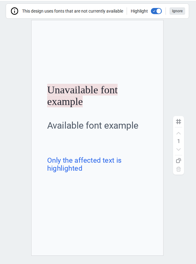Unavailable fonts warning with Highlight turned on in the Easil editor